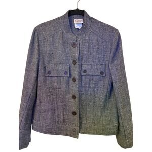 Vintage Company Collection Grey Herringbone Tweed Button Blazer Jacket 8 8Z00